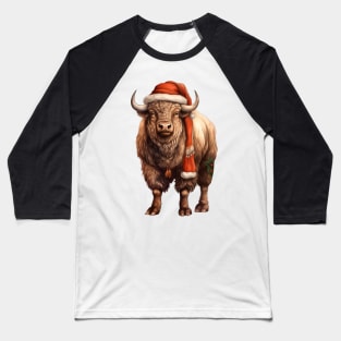 Vintage Christmas Bison Baseball T-Shirt